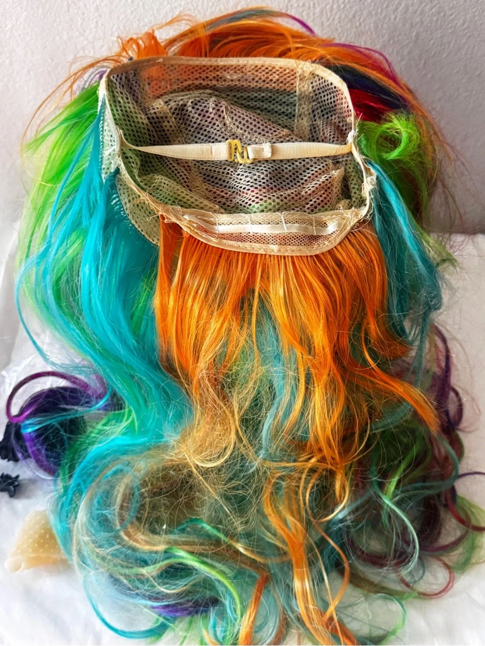 Vibrant Magenta Multi-Color Long Wavy Wig with Bangs